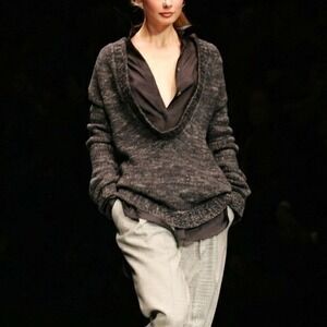 STELLA MCCARTNEY VTG Knit Alpaca Oversize Plunging V-Neck Charcoal Sweater IT 40